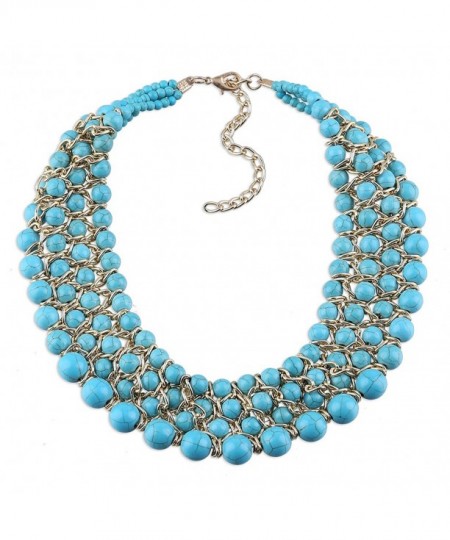 Weaving Turquoise Beads Statement Choker Necklaces for Women Blue Color ...