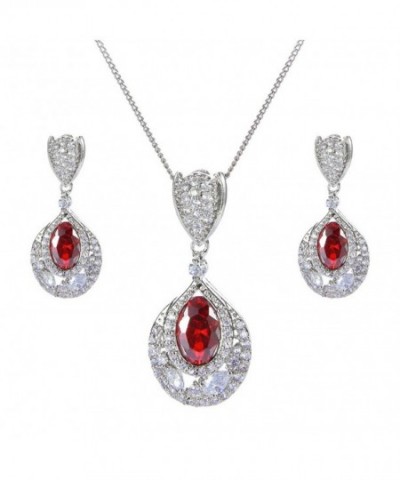 EVER FAITH Silver Tone Necklace Ruby Color