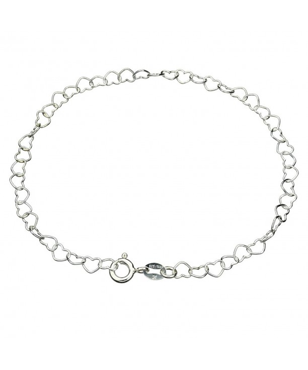 Sterling Silver Heart Link Nickel Free Chain Anklet Italy Adjustable ...