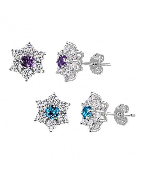 Sterling Amethyst Created Sapphire Earrings