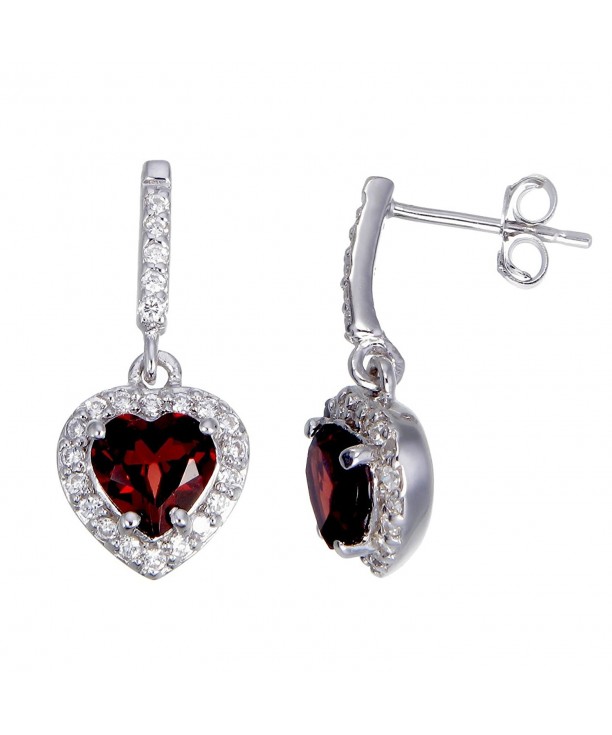 Sterling Silver Garnet Heart Earrings