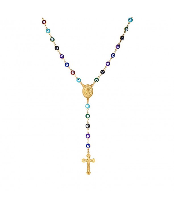 Colorful Beaded Plated Necklace Crucifix