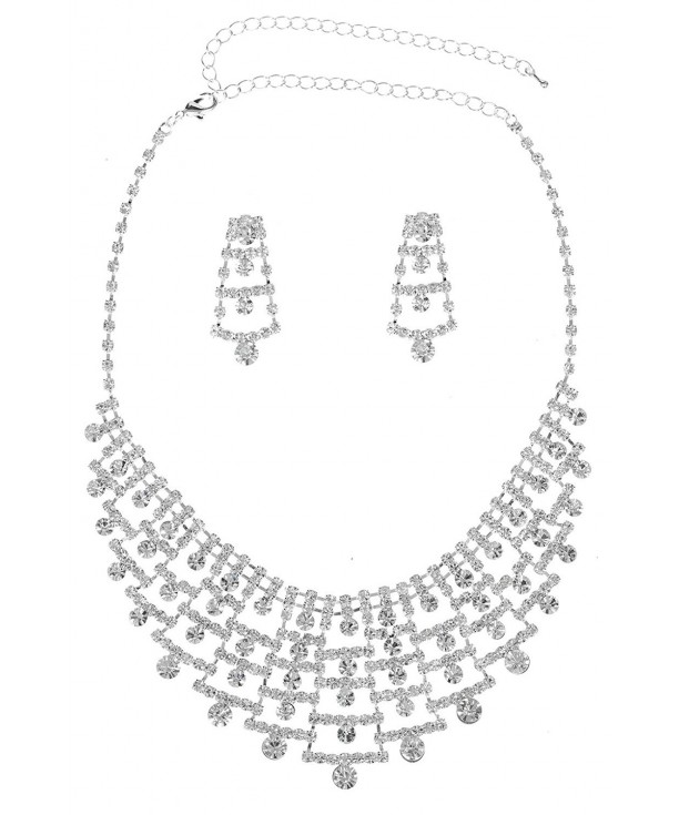 Gorgeous Multitier Rhinestones Necklace Earrings