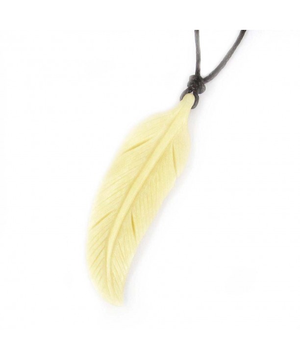 Bone Carved Feather Pendant Necklace