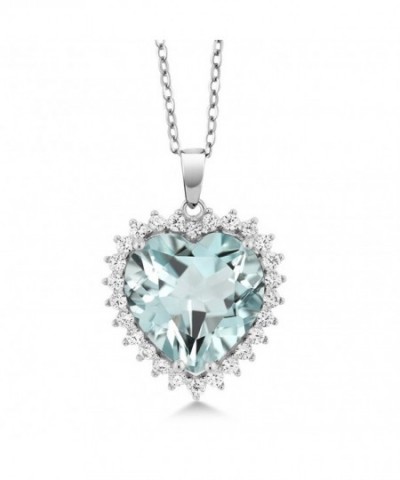 Sterling Created Aquamarine Pendant Necklace