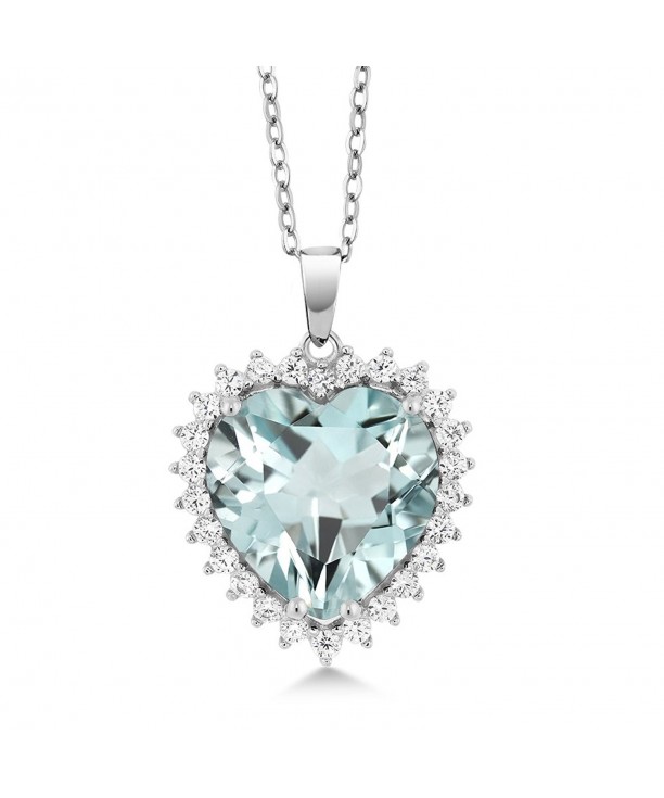 Sterling Created Aquamarine Pendant Necklace