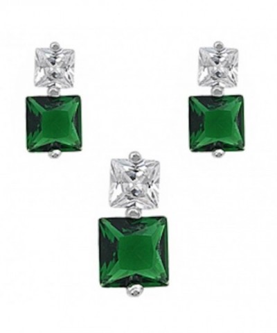Simulated Emerald Sterling Earrings Pendant