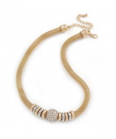 Gold Tone Mesh Necklace Crystal