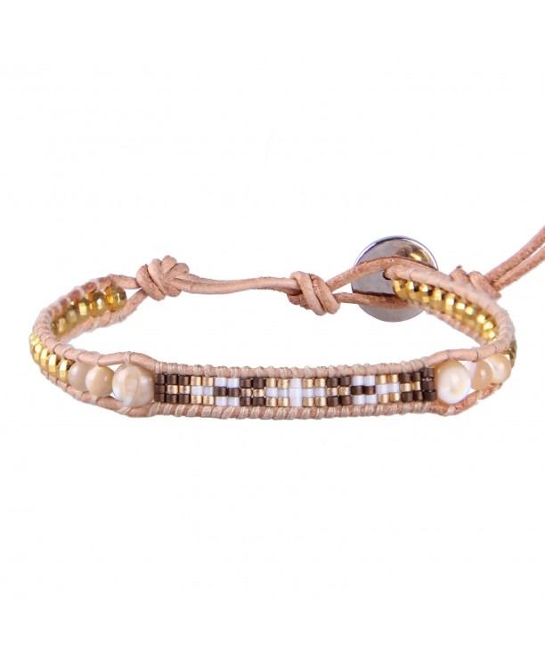 KELITCH Shell Pearls Hematite Leather Bracelet