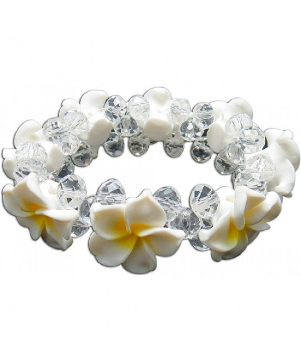 White Yellow Plumeria Flower Hawaiian Bracelet