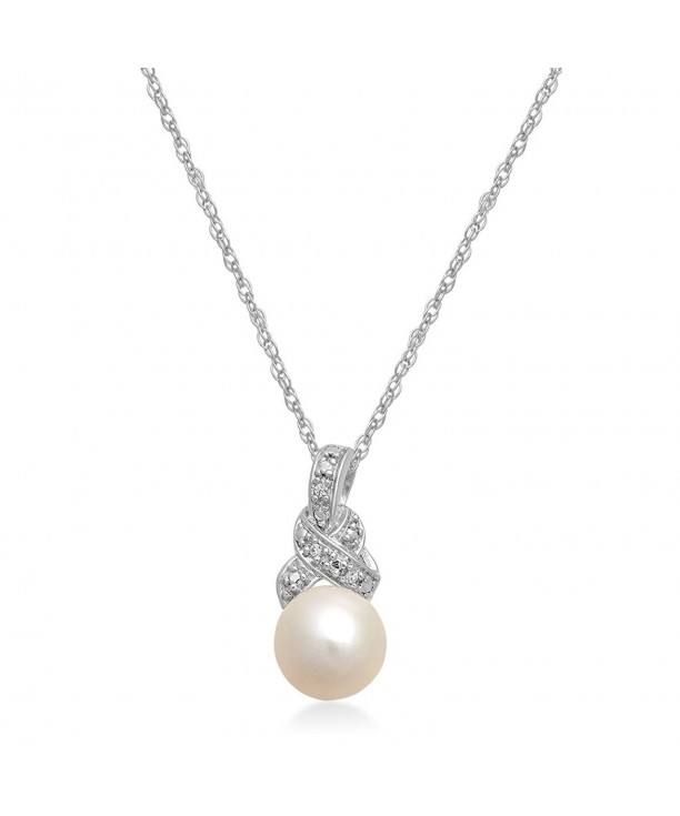 Sterling Silver Cultured Pearl with Cr. White Sapphire Pendant Necklace ...