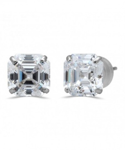 Jewelili White Asscher Zirconia Earrings