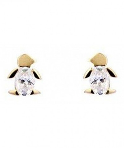 10K Gold CZ Penguin Earrings