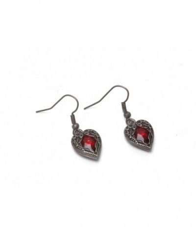 Steampunk Earrings Winged Heart Red