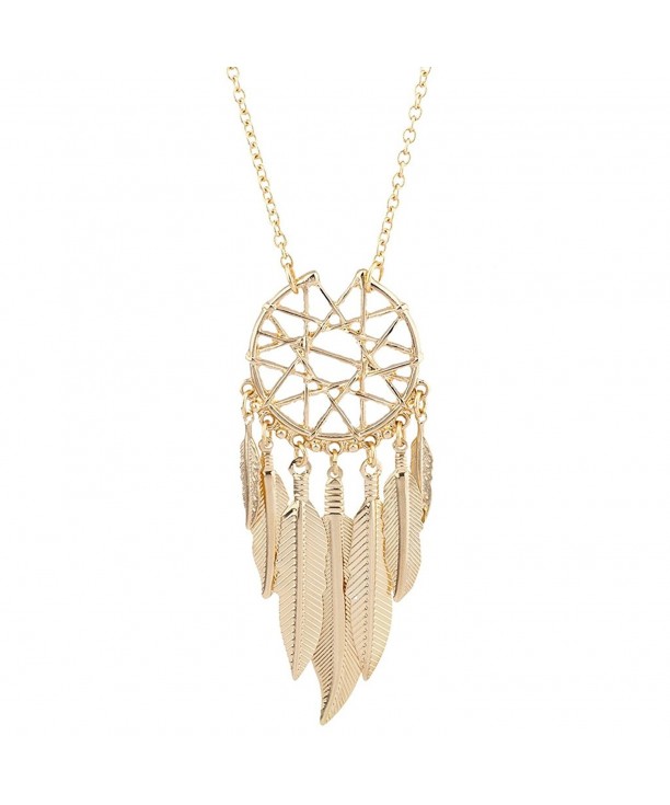 Lux Accessories Feather Dreamcatcher Necklace