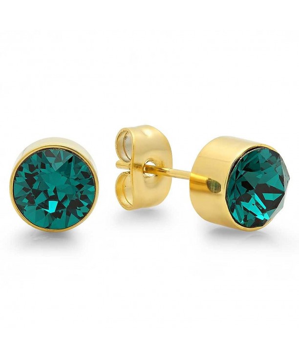 Green Crystal Gold Birthstone Earrings