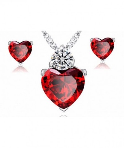 Ruby Heart Earrings Necklace Jewelry