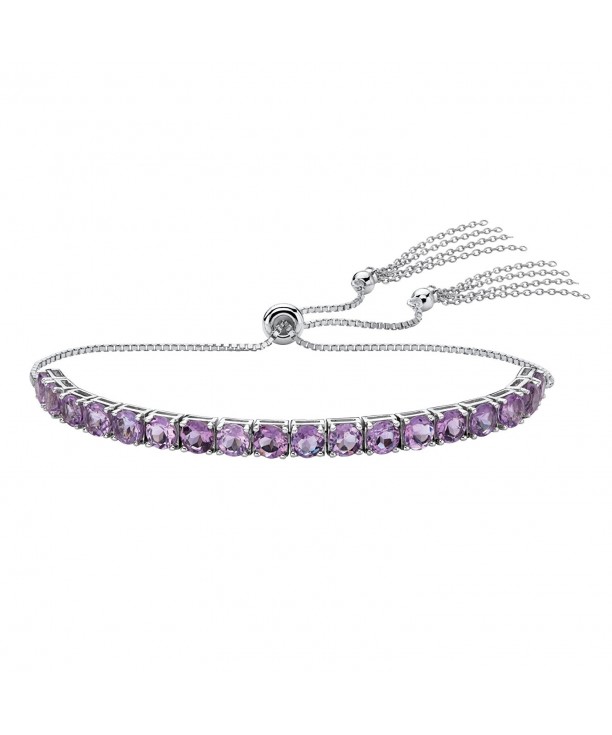 Platinum Sterling Bracelet Amethyst Adjustable