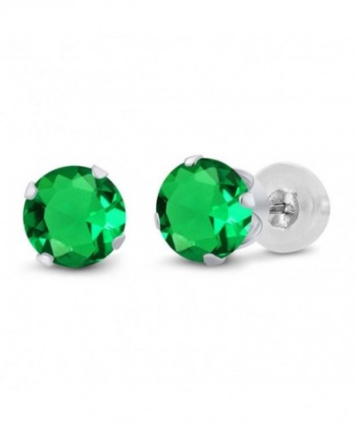 Round Green Emerald White Earrings