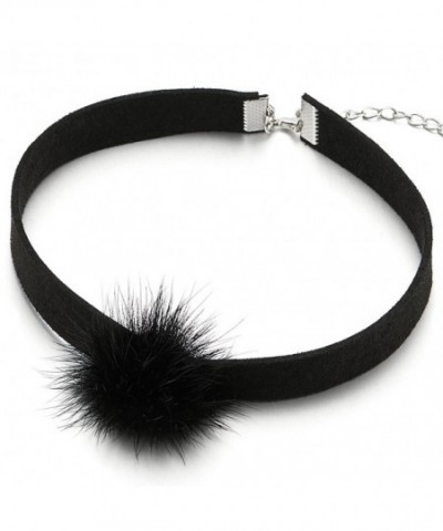 Black Choker Necklace Fluffy Pendant