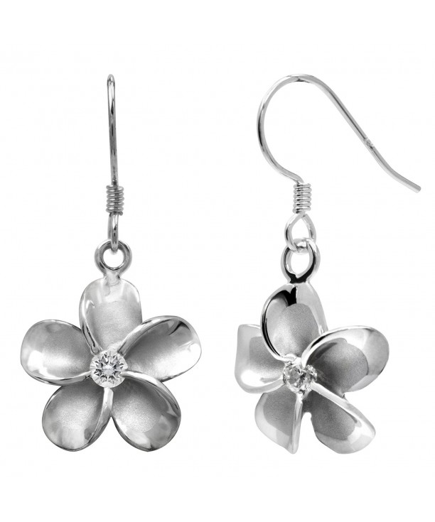 Sterling Silver Plumeria Hook Earrings