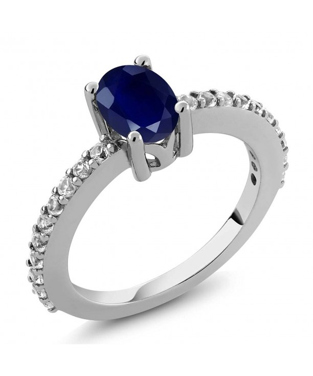 1.32 Ct Oval Blue Sapphire and White Created Sapphire 925 Sterling ...