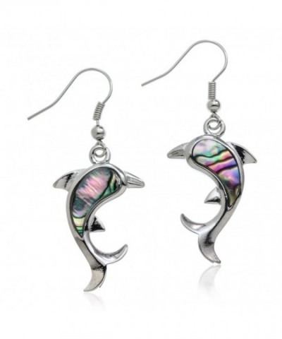 PammyJ Silvertone Abalone Dolphin Earrings