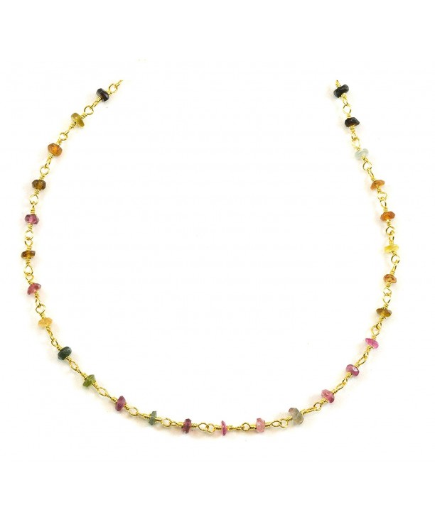 Filled Tourmaline Necklace Watermelon Goldtone