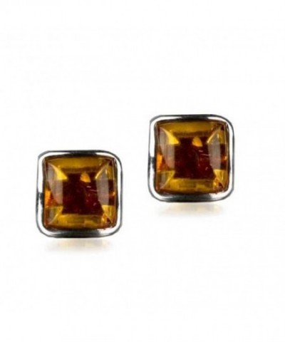 Sterling Silver Amber Square Earrings