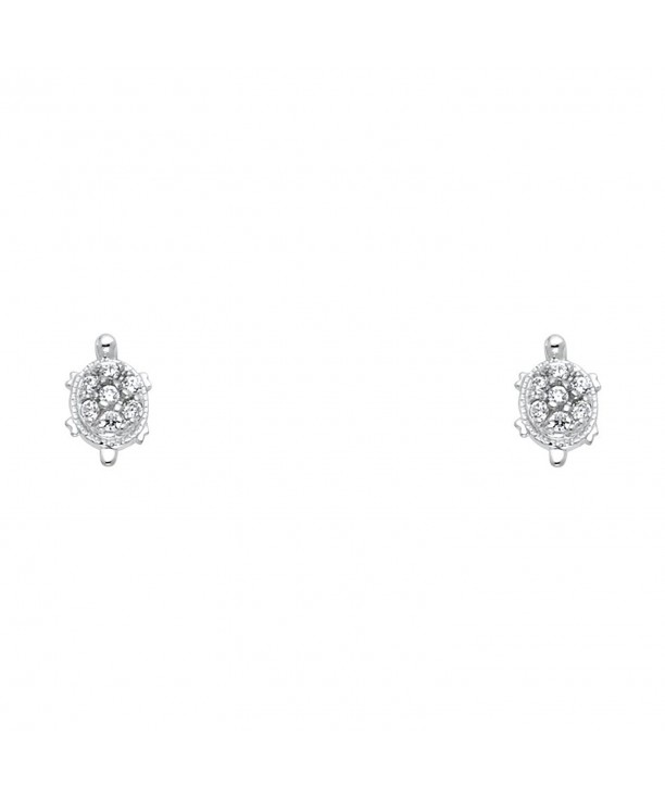 White Gold Turtle Earrings Screw