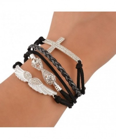 Polytree Womens Rhinestone Leather Bracelet