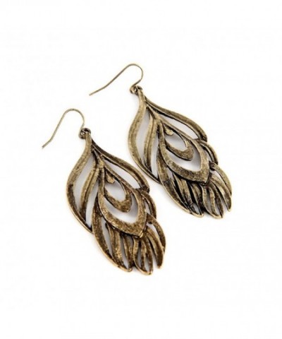 Antiqued Gold Feather Outline Earrings