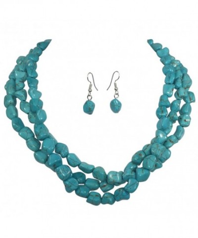 Imitation Turquoise Layered Necklace Earrings