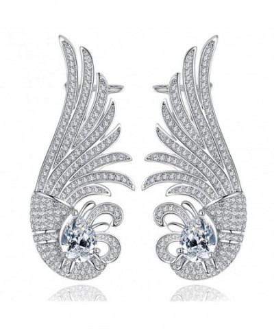 White Plated Feather Zirconia Earrings