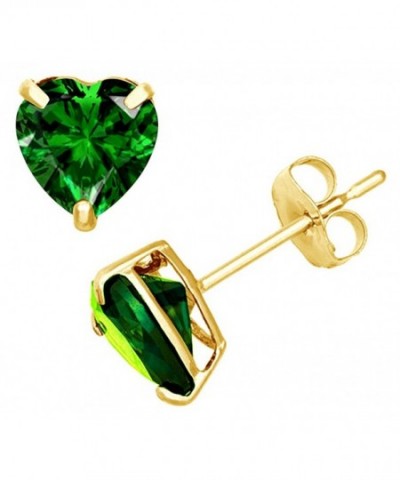Simulated Emerald Earrings Yellow Sterling