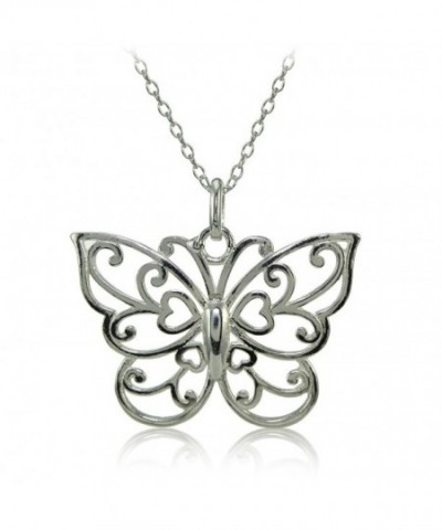 Sterling Polished Filigree Butterfly Necklace