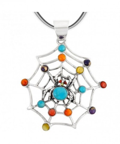 Spider Gemstones Pendant Necklace Sterling