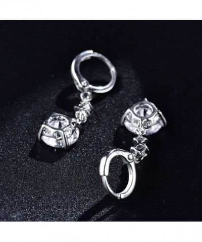 White Gold Color Round Crystal Long Drop Dangle Earrings for Women ...