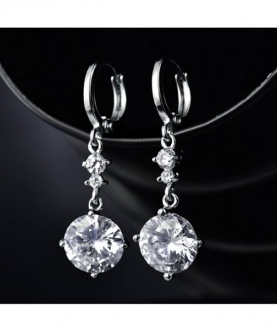 White Gold Color Round Crystal Long Drop Dangle Earrings for Women ...