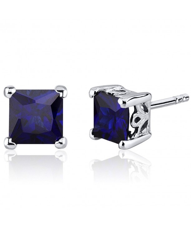 Created Sapphire Princess Earrings Sterling