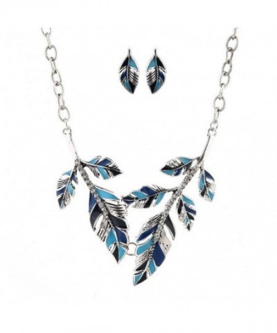 Peony T Crystal Necklace Earrings Leave Blue