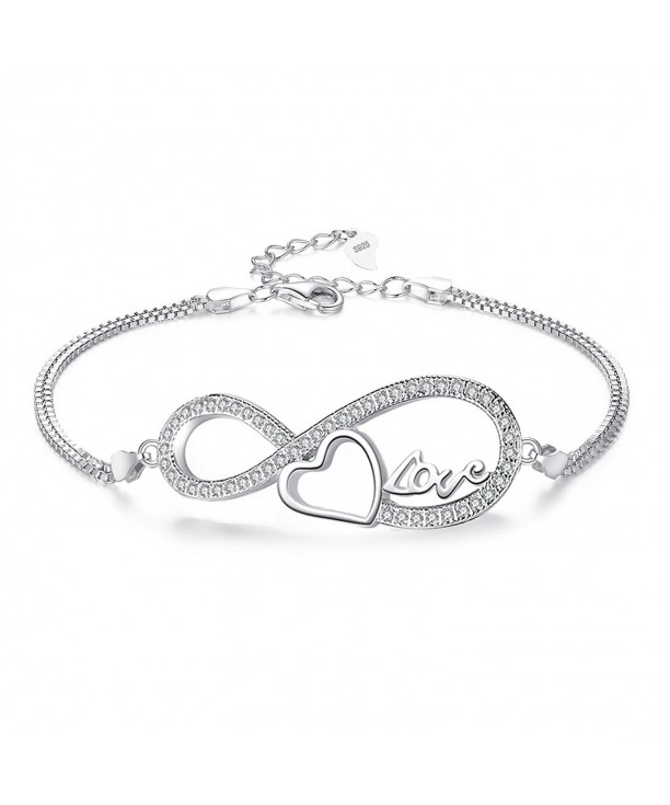 EleQueen Sterling Silver Infinity Bracelet