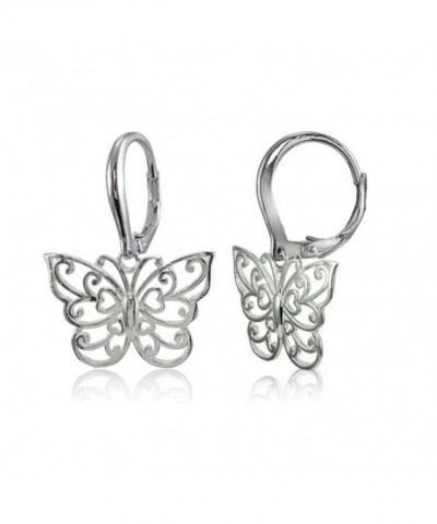 Sterling Polished Filigree Butterfly Leverback