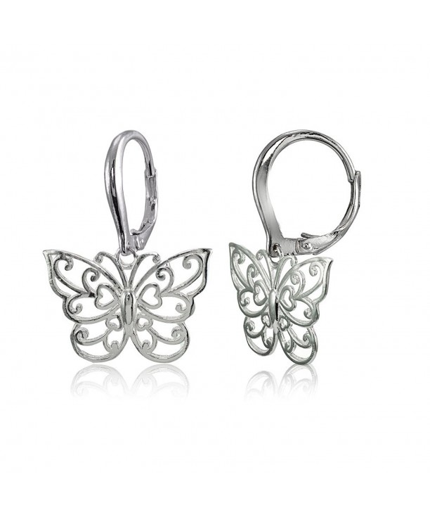 Sterling Polished Filigree Butterfly Leverback