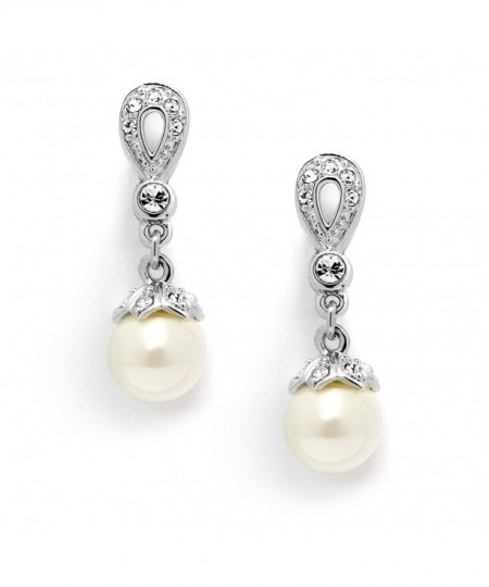 Vintage CZ and Ivory Pearl Drop Clip On Wedding Earrings for Brides ...