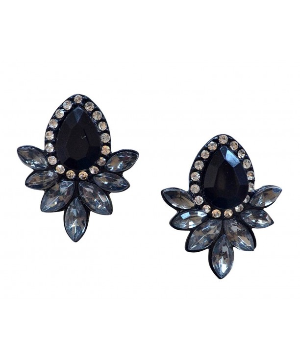 Statement Earrings Black Rhinestones nickel