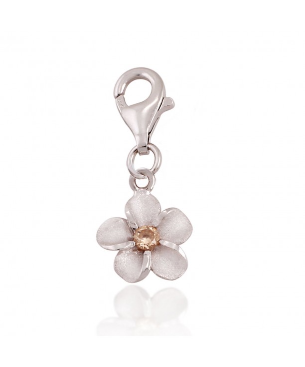 Sterling Silver Plumeria Zirconia Hawaiian