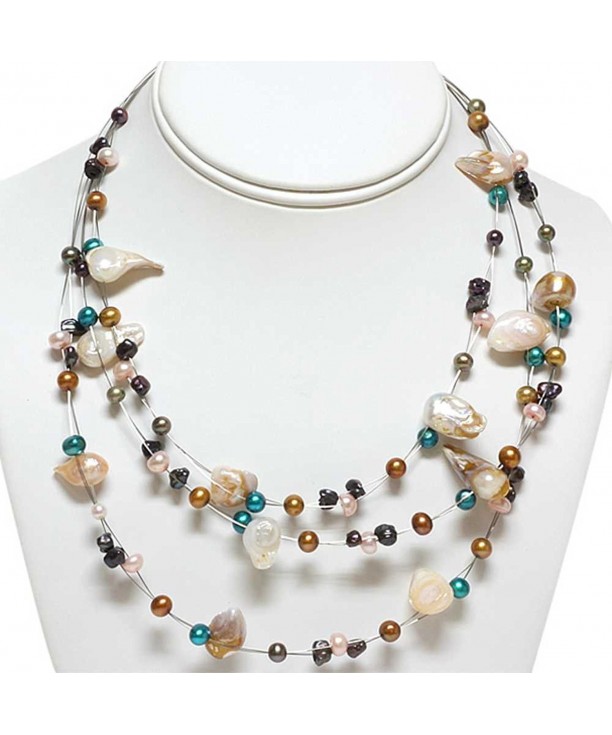 3 Row Multi Color Cultured Freshwater Necklace