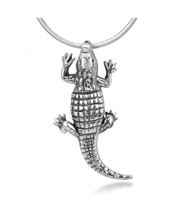 Oxidized Sterling Crocodile Alligator Necklace