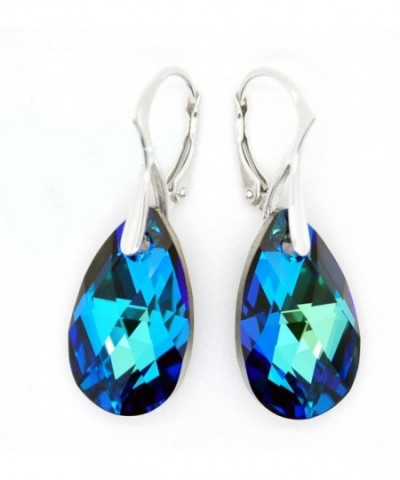 Swarovski Crystals Blue Green Leverback Earrings